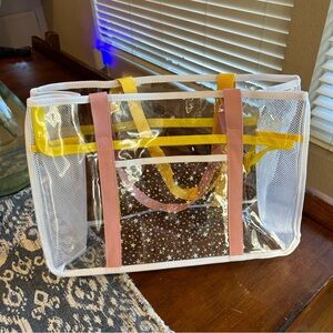 Clear beach bag, Pink, Yellow and silver sparkling stars. NEE